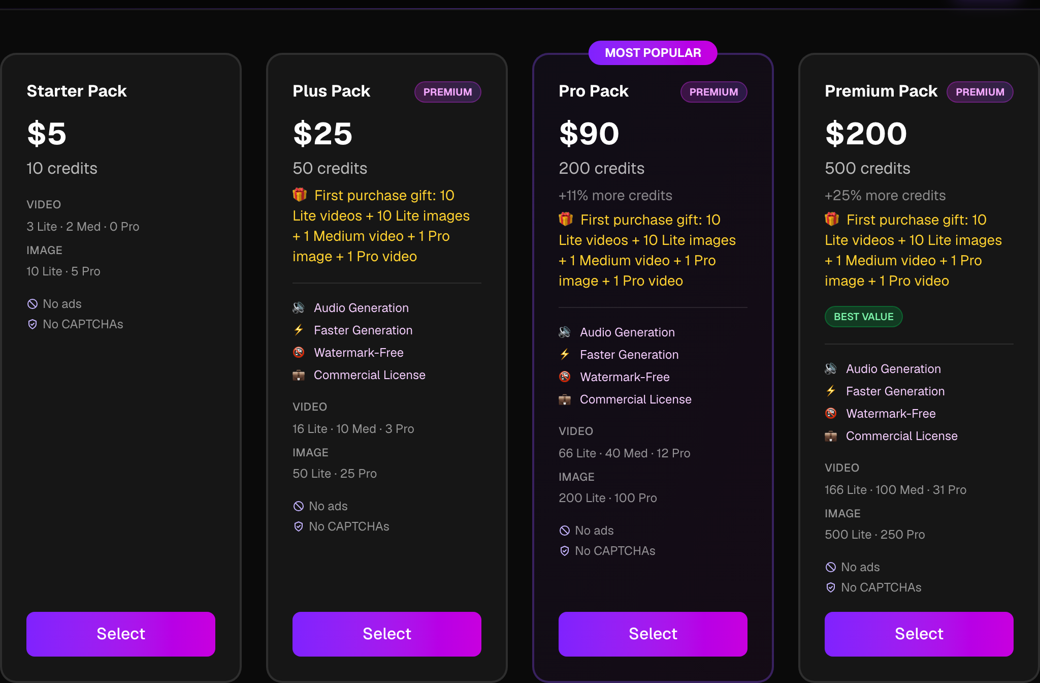 Pick a credit pack